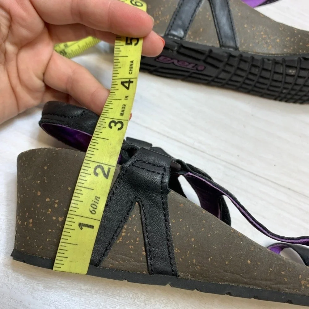 Teva Womens 11 Kayenta Wedge Sandals‎ Strappy Leather Black Purple 1002370